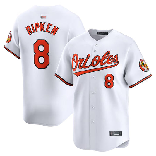 B.Orioles #8 Cal Ripken Jr. Player White Home Limited Baseball Jerseys