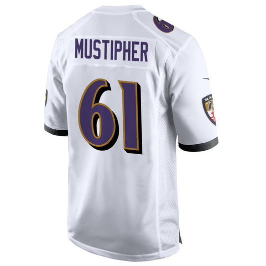 B.Ravens #61 Sam Mustipher Player White Home Game Football Jerseys