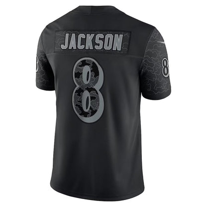 B.Ravens #8 Lamar Jackson Player Black REFLECTIVE Limited Football Jerseys