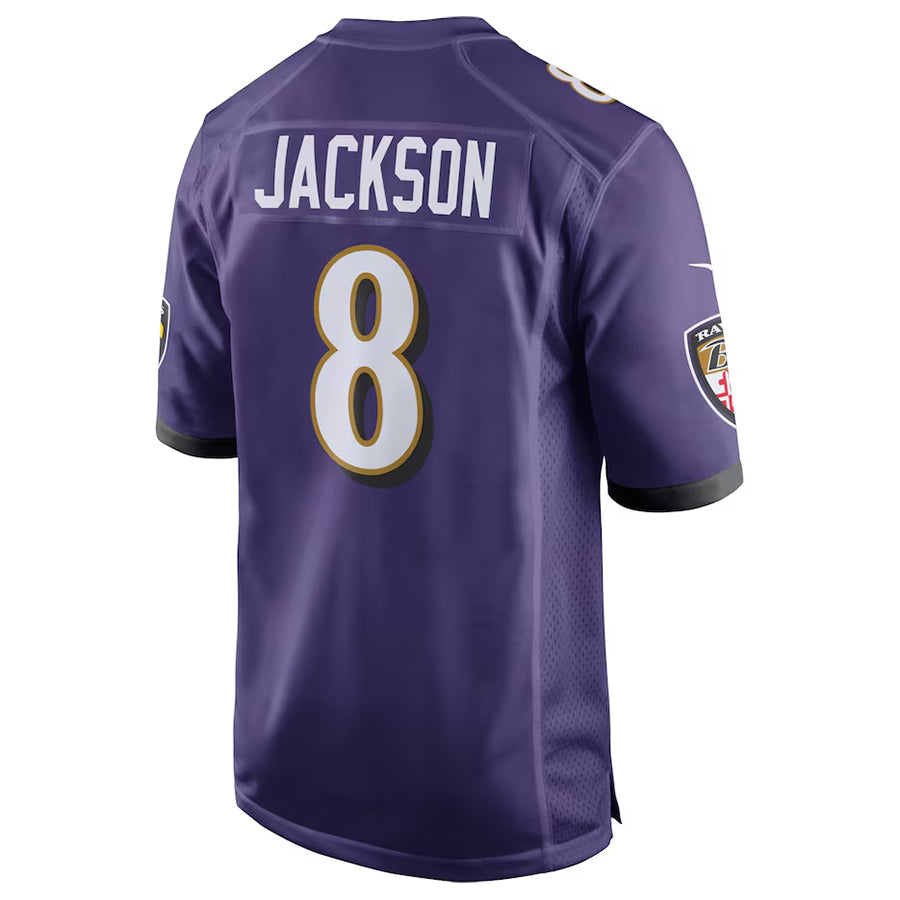 B.Ravens #8 Lamar Jackson Player Purple Game Football Jerseys