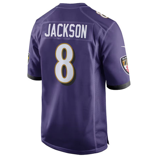 B.Ravens #8 Lamar Jackson Player Purple Game Football Jerseys