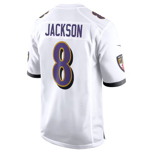 B.Ravens #8 Lamar Jackson Player White Game Football Jerseys