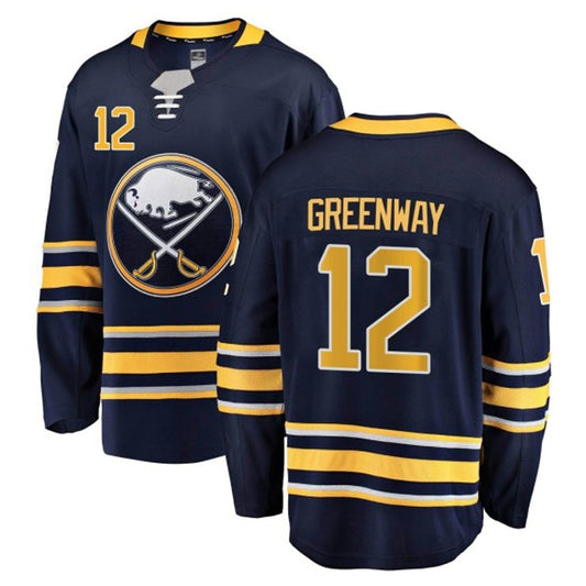 B.Sabres #12 Jordan Greenway Player Fanatics Home Breakaway Navy Hockey Jerseys