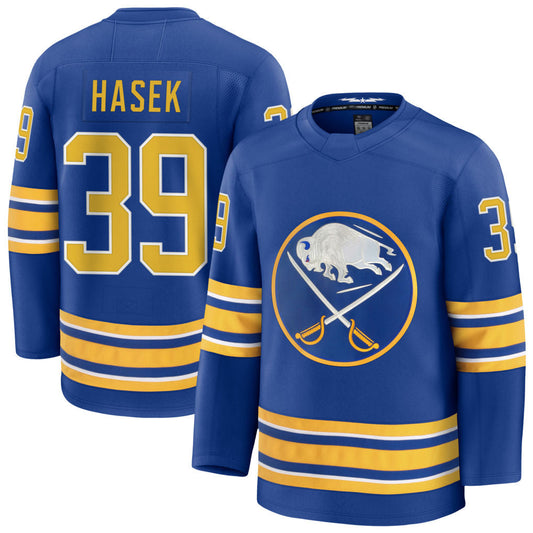 B.Sabres #39 Dominik Hasek Player Fanatics Home Premium Royal Hockey Jerseys