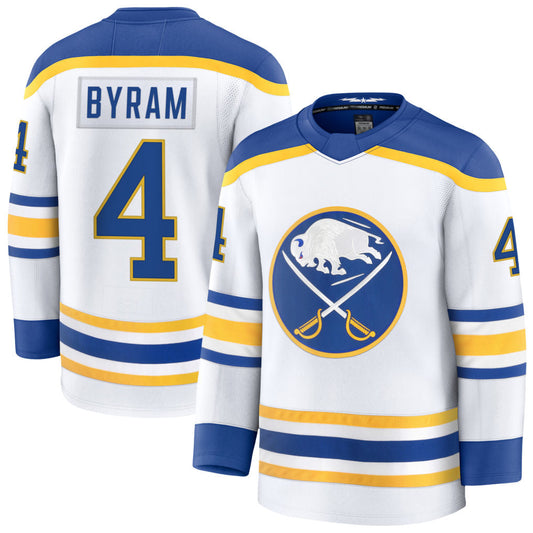B.Sabres #4 Bowen Byram Player Fanatics Premium Home White Hockey Jerseys