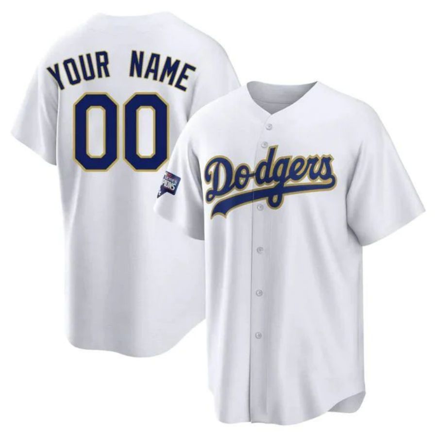 Custom LA.Dodgers White Gold Program Stitched Baseball Jerseys