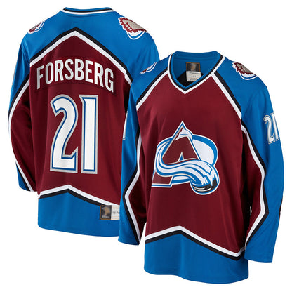 C.Avalanche #21 Peter Forsberg Player Fanatics Burgundy Breakaway Hockey Jerseys