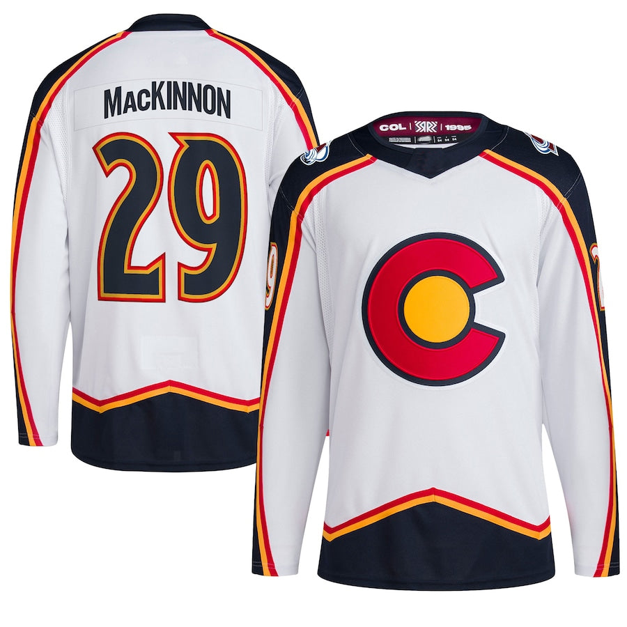 C.Avalanche #29 Nathan MacKinnon Player Fanatics White Reverse Retro 2.0  Hockey Jerseys