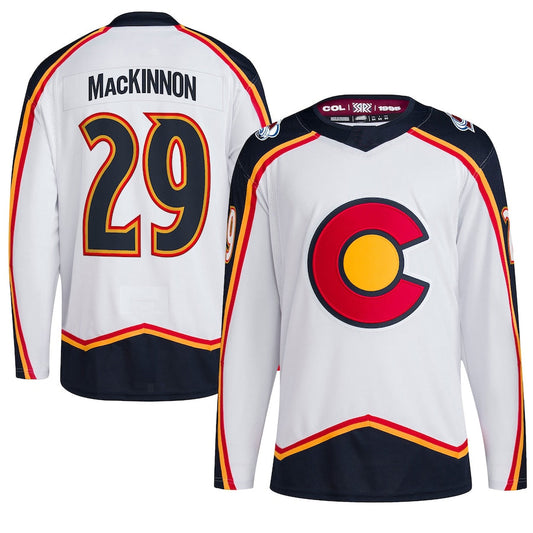 C.Avalanche #29 Nathan MacKinnon Player Fanatics White Reverse Retro 2.0  Hockey Jerseys