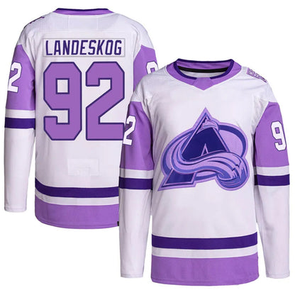C.Avalanche #92 Gabriel Landeskog Player Purple Fights Cancer Hockey Jerseys