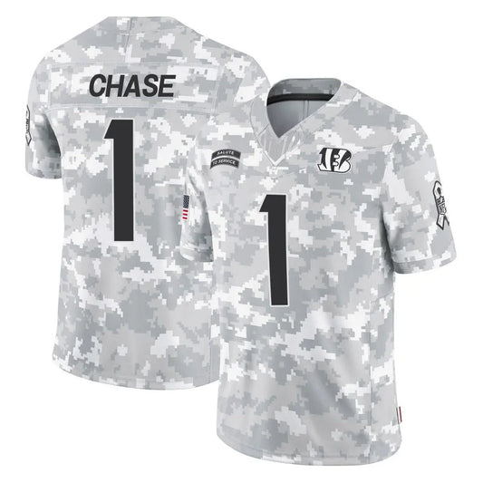 C.Bengals #1 Ja'Marr Chase Player Arctic Camo Salute to Service Limited Football Jerseys