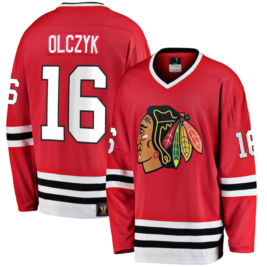 C.Blackhawks #16 Eddie Olczyk Player Fanatics Premier Breakaway Red Hockey Jerseys