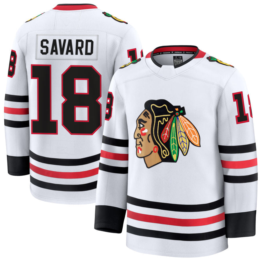 C.Blackhawks #18 Denis Savard Player Fanatics Home Premium White Hockey Jerseys