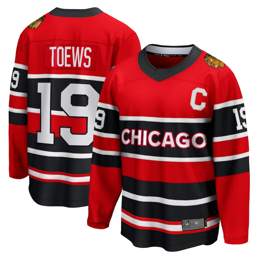 C.Blackhawks #19 Jonathan Toews Player Fanatics Red Special Edition 2.0 Breakaway Hockey Jerseys