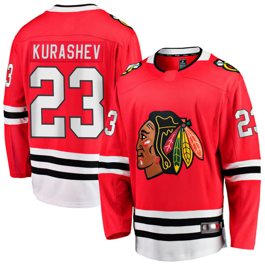 C.Blackhawks #23 Philipp Kurashev Player Fanatics Breakaway Red Home Hockey Jerseys