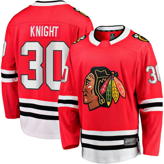 C.Blackhawks #30 Spencer Knight Player Fanatics Home Breakaway Red Hockey Jerseys