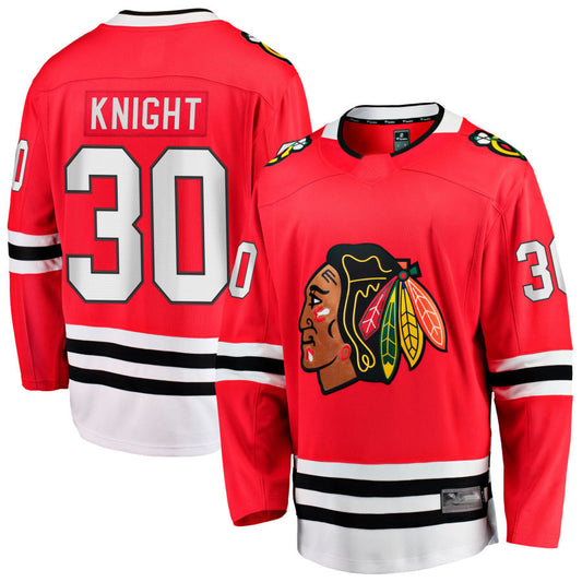 C.Blackhawks #30 Spencer Knight Fanatics Red Home Breakaway Hockey Jerseys