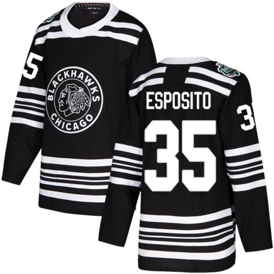 C.Blackhawks #35 Tony Esposito Player Fanatics Classic Replica Black Hockey Jerseys