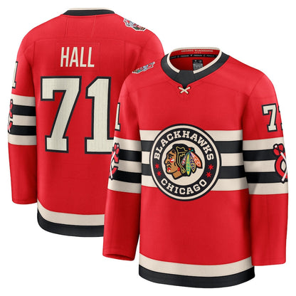 C.Blackhawks #71 Taylor Hall Player Fanatics Red Classic Premium Hockey Jerseys
