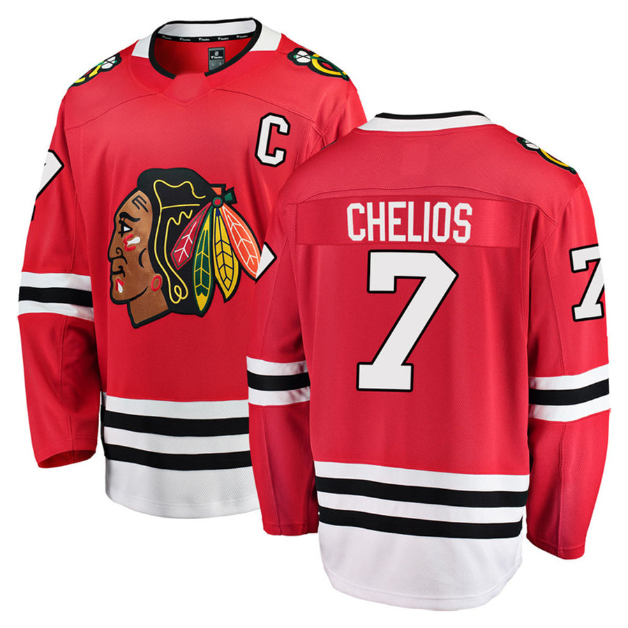 C.Blackhawks #7 Chris Chelios Player Fanatics Home Breakaway Red Hockey Jerseys