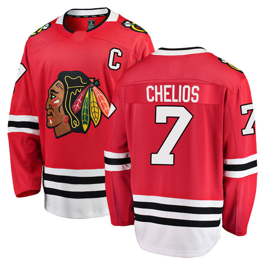 C.Blackhawks #7 Chris Chelios Player Fanatics Home Breakaway Red Hockey Jerseys