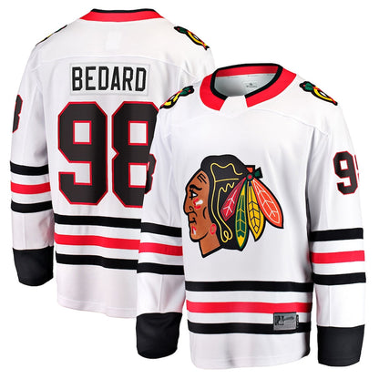 C.Blackhawks #98 Connor Bedard Player Fanatics Away Breakaway White Hockey Jerseys