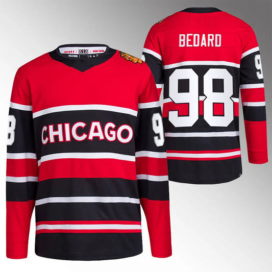 C.Blackhawks #98 Connor Bedard Player Fanatics Reverse Retro Hockey Jerseys