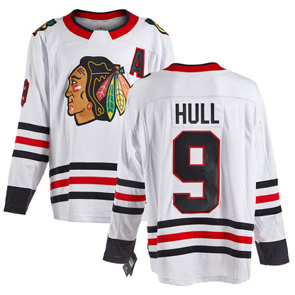 C.Blackhawks #9 Bobby Hull Player Fanatics White Away Breakaway Hockey Jerseys