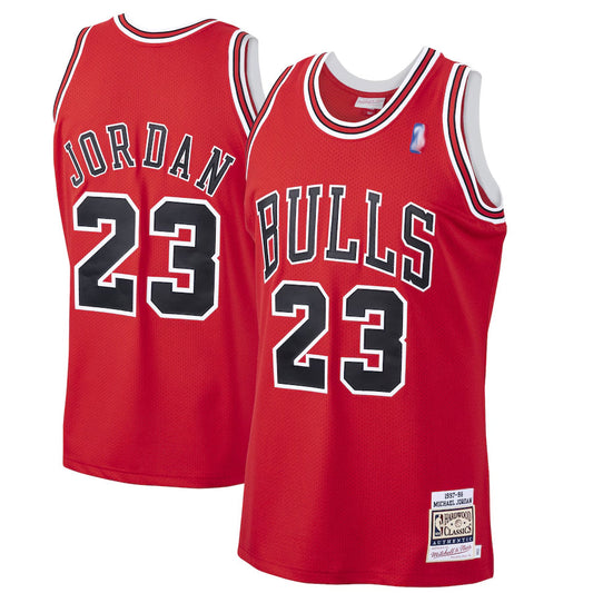 C.Bulls #23 Michael Jordan Player Mitchell & Ness Scarlet Hardwood Classics Basketball Jerseys