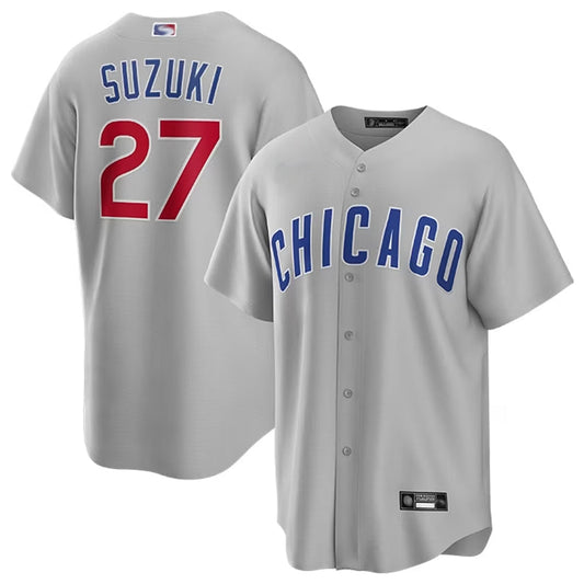 C.Cubs #27 Seiya Suzuki Player Gray Replica Game Baseball Jerseys