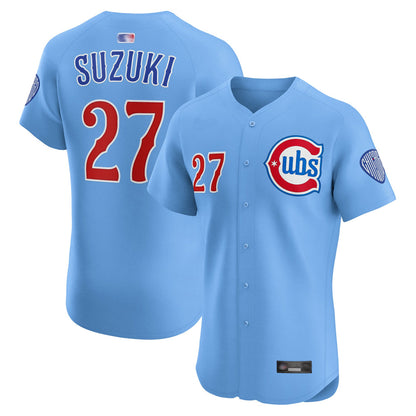 C.Cubs #27 Seiya Suzuki Player Light Blue Elite Limited Baseball Jerseys