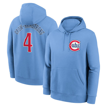 C.Cubs #4 Pete Crow-Armstrong Player Light Blue Pullover Hoodie Baseball Jerseys