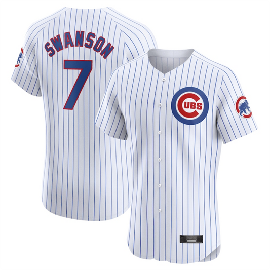 C.Cubs #7 Dansby Swanson Player White Home Elite Baseball Jerseys
