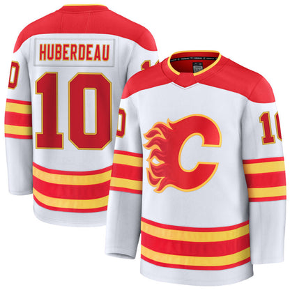 C.Flames #10 Jonathan Huberdeau Player Fanatics Away Premium White Hockey Jerseys