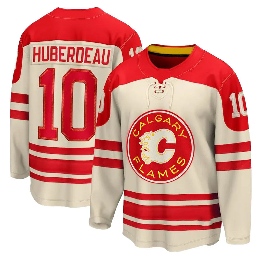 C.Flames #10 Jonathan Huberdeau Player Fanatics Cream Heritage Classic Hockey Jerseys