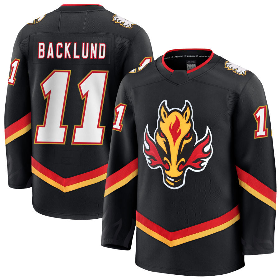 C.Flames #11 Mikael Backlund Player Fanatics Premium Black Hockey Jerseys