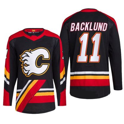 C.Flames #11 Mikael Backlund Player Fanatics everse Retro Black Hockey Jerseys