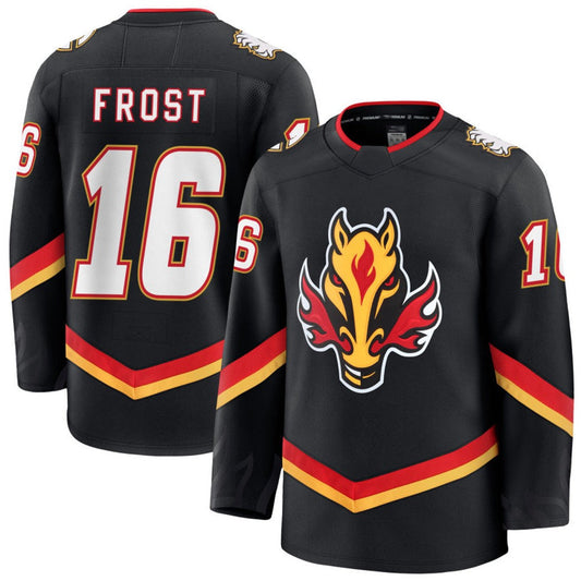 C.Flames #16 Morgan Frost Player Fanatics Premium Black Stitched Hockey Jerseys