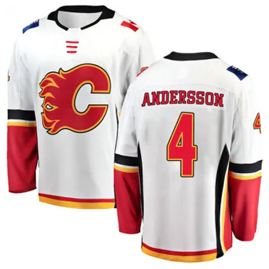 C.Flames #4 Rasmus Andersson Player Fanatics Breakaway Whtie Hockey Jerseys