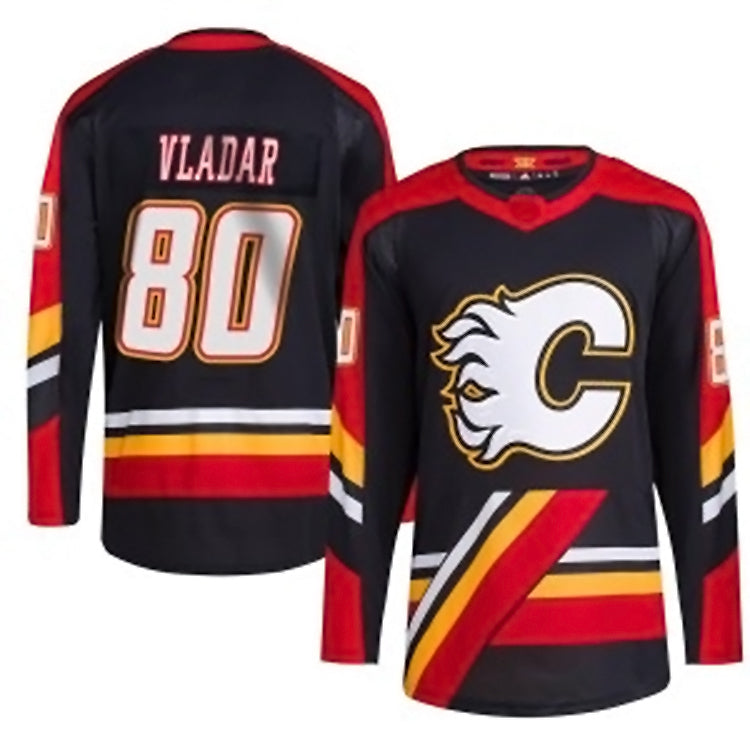 C.Flames #80 Daniel Vladar Player Fanatics everse Retro Black Hockey Jerseys