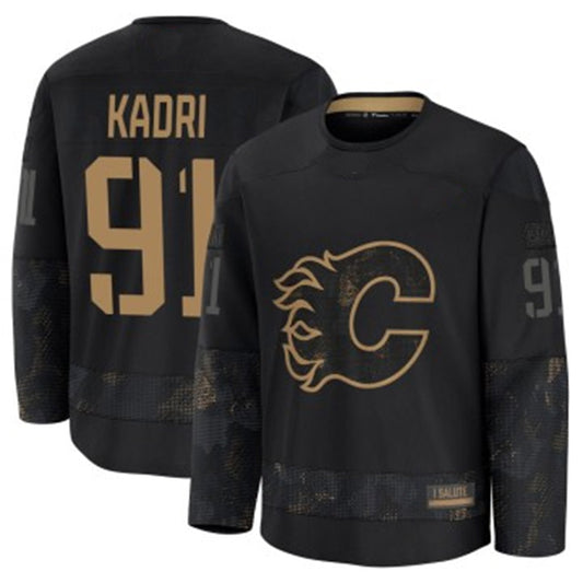 C.Flames #91 Nazem Kadri Player Fanatics Black Military Appreciation Hockey Jerseys