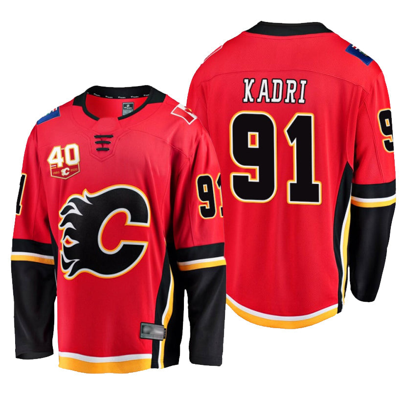 C.Flames #91 Nazem Kadri Player Fanatics Breakaway 40th Anniversary Red Hockey Jerseys