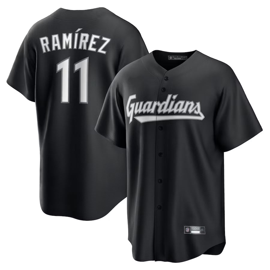 C.Guardians #11 Jose Ram¡§arez Player Black Lights Out Replica Baseball Jerseys