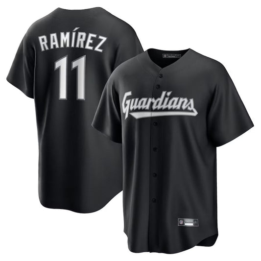 C.Guardians #11 Jose Ram¡§arez Player Black Lights Out Replica Baseball Jerseys