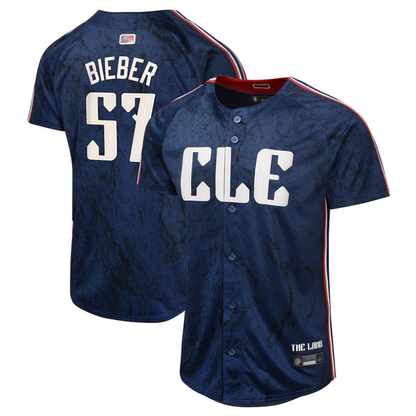 C.Guardians #57 Shane Bieber Player Navy City Connect Limited Baseball Jerseys