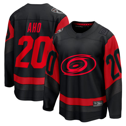 C.Hurricanes #20 Sebastian Aho Player Fanatics Black Breakaway Hockey Jerseys