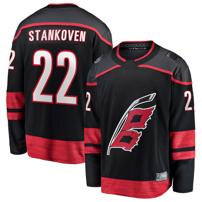 C.Hurricanes #22 Logan Stankoven Player Fanatics Home Breakaway Black Hockey Jerseys
