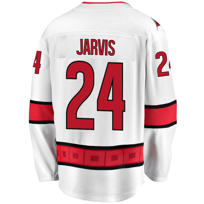C.Hurricanes #24 Seth Jarvis Player Fanatics Away Breakaway White Hockey Jerseys