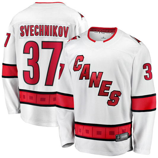 C.Hurricanes #37 Andrei Svechnikov Player Fanatics Away Premium White Hockey Jerseys
