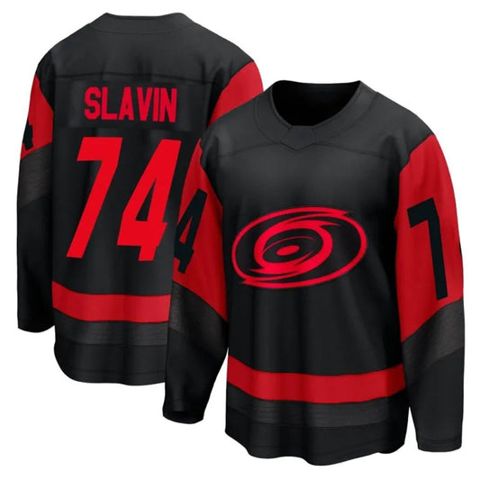 C.Hurricanes #74 Jaccob Slavin Player Fanatics Black Breakaway Hockey Jerseys
